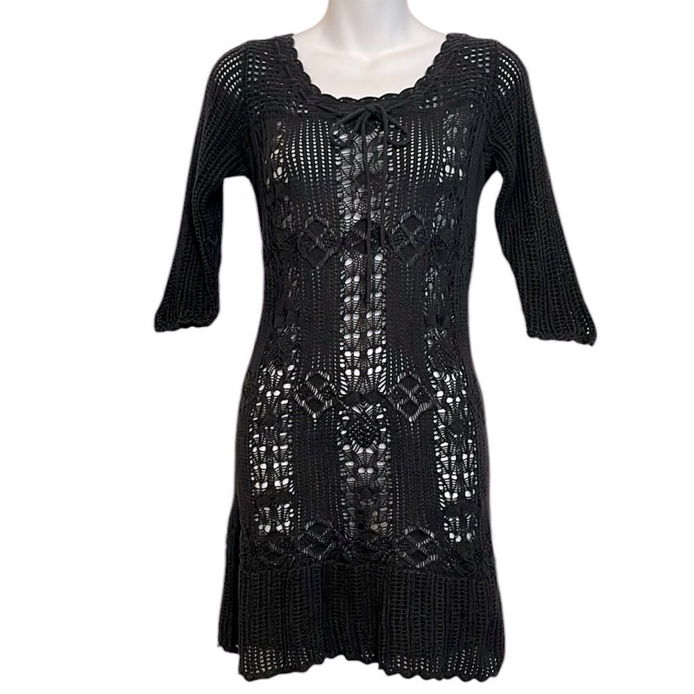Uniqlo Sweater Collection Dark Grey Crochet Knit Stretchy Mini Dress Women’s S